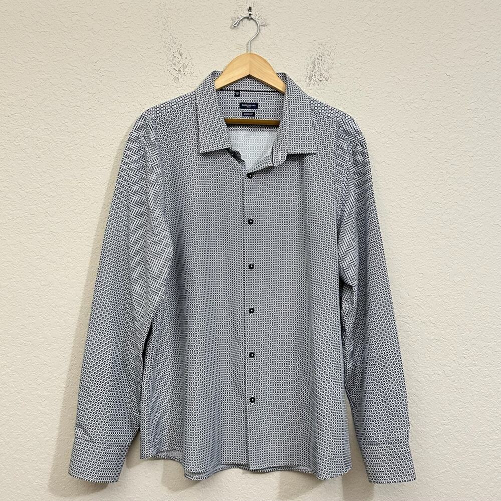 ROSSO MILANO Shirt Navy All Over Print Modern Fit Button Up Business